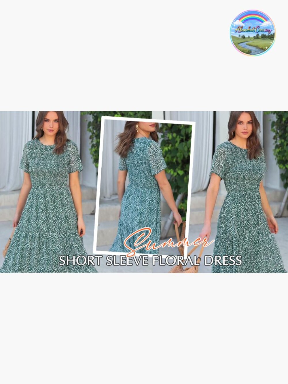 Women's Casual Short Sleeve Crew Neck Summer Dress Flowy Maxi Tiered - Picture 7 of 7